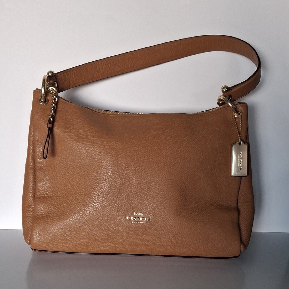Coach Brown Leather Shoulder Bag with Gold Accents